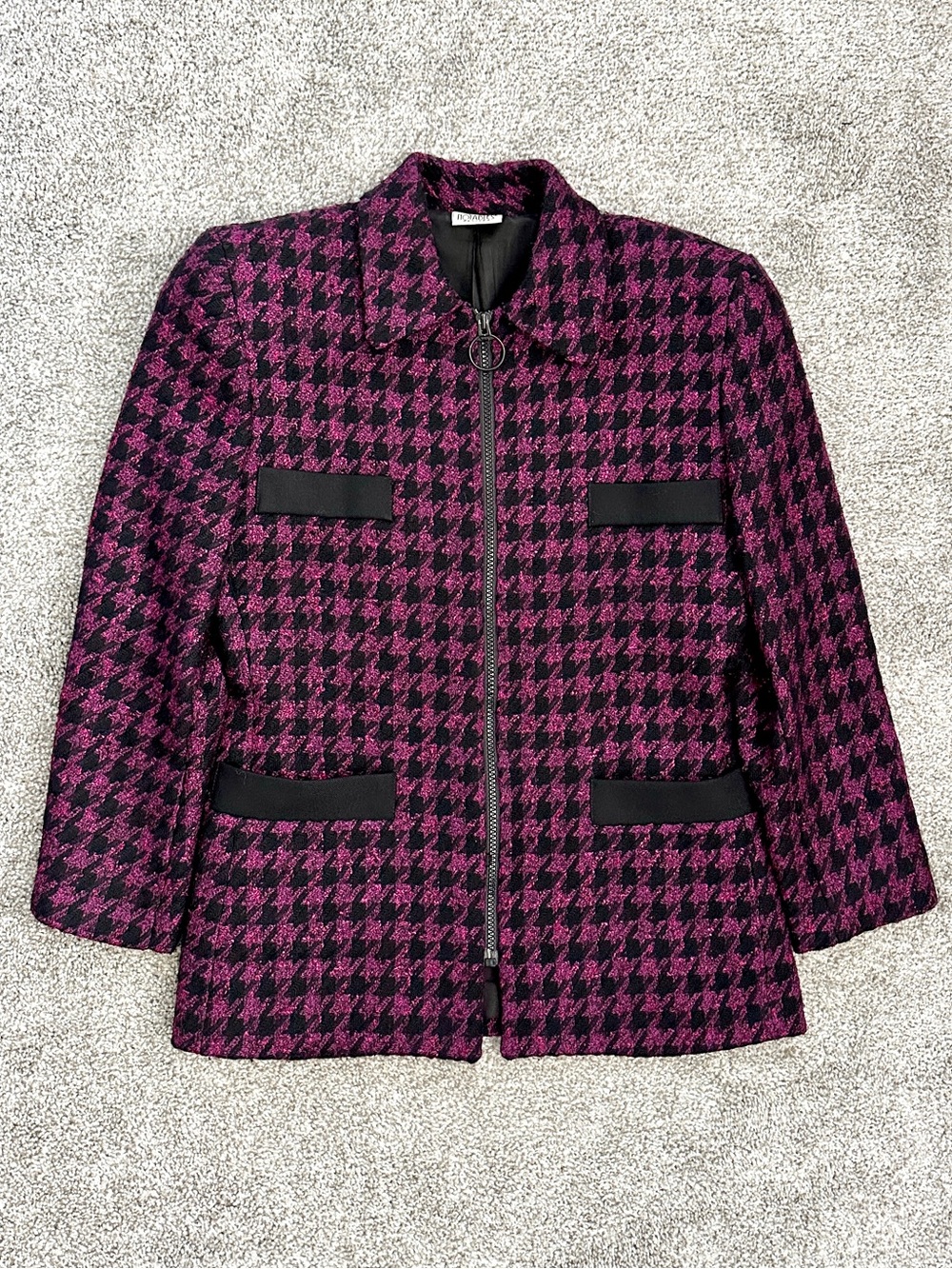 Vintage Notables Petites Purple Pink Houndstooth Jacket Union Made Canada US4